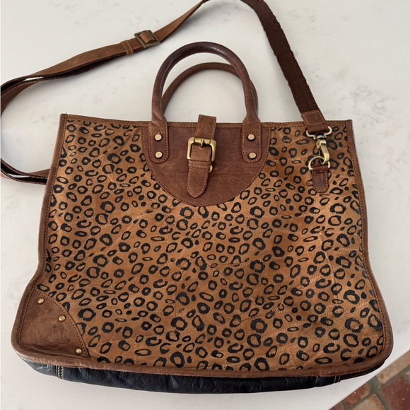 Vaan & Co Handbags - Women's Leopard Print Leather Tote Bag - Brown
